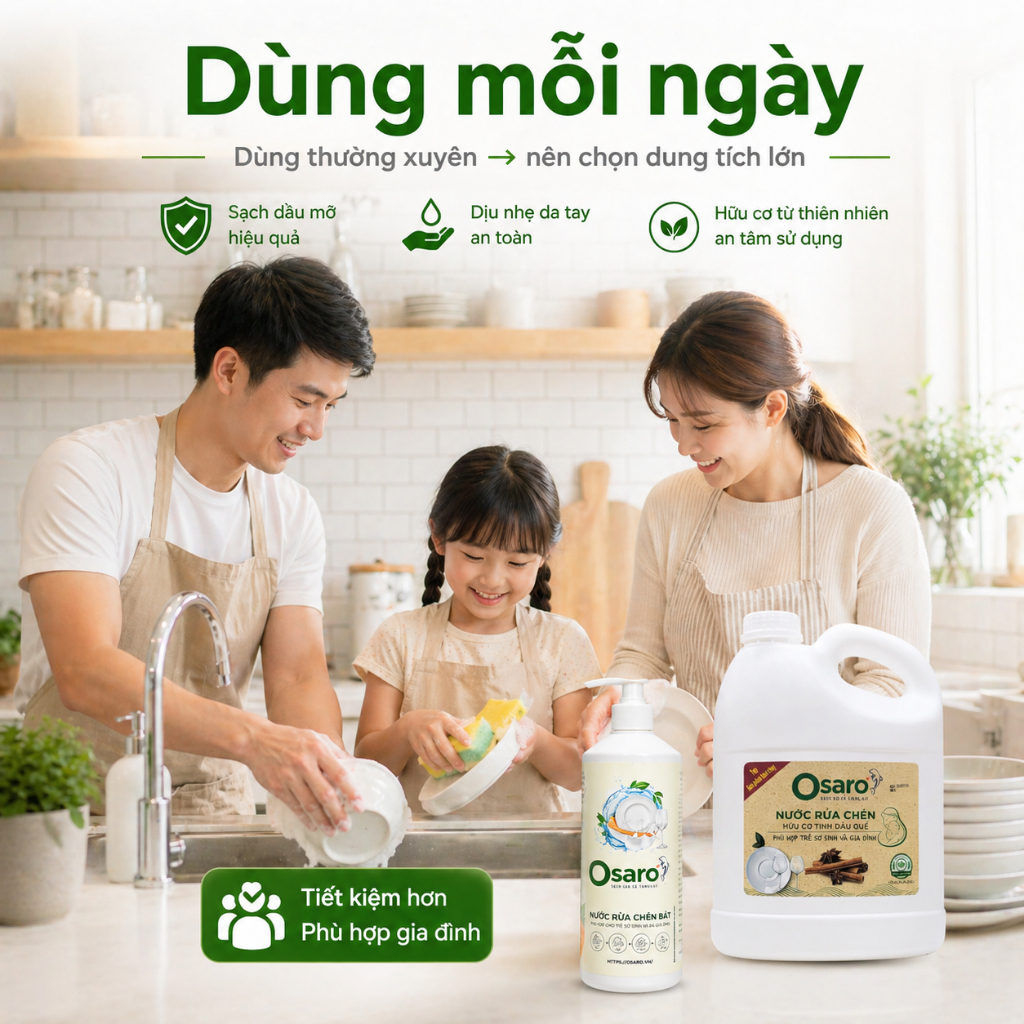 RC500 Nước Rửa Chén OSARO 500g Sạch Dầu Mỡ, Dễ Dùng Hằng Ngày, Phù Hợp Gia Đình, Bếp Nhỏ