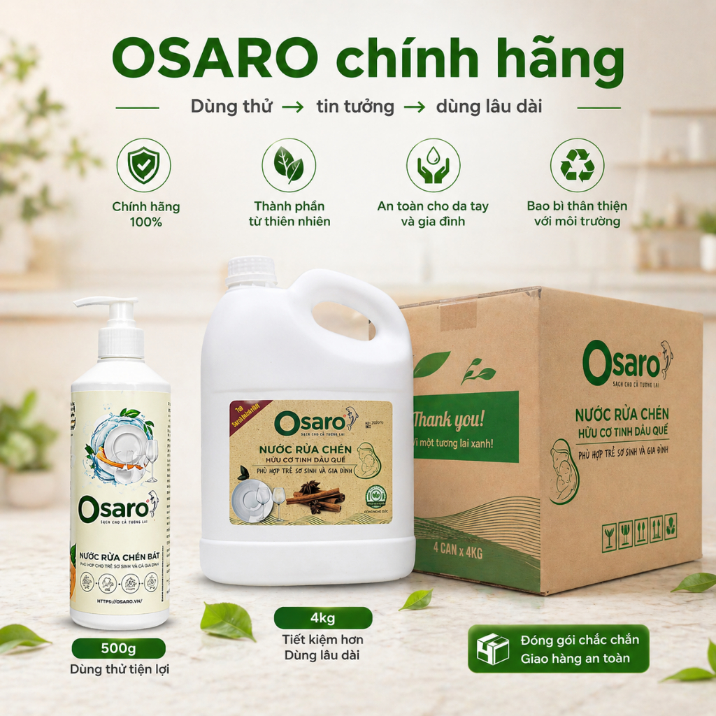 RC500 Nước Rửa Chén OSARO 500g Sạch Dầu Mỡ, Dễ Dùng Hằng Ngày, Phù Hợp Gia Đình, Bếp Nhỏ