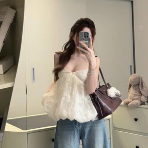 “Naomi Top” Áo tơ bí 2S cup ngực dáng ngắn phối ren hoa nổi vibe tiểu thư Hàn Quốc mặc đi chơi cafe sống ảo sang chảnh