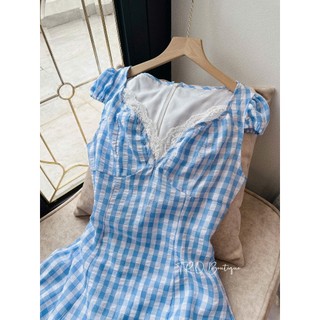 Váy kẻ xanh cổ viền ren chất thô siêu mát dành cho chị em mặc đi du lịch thoải mái năng động xinh lắm - Baotrang.clothes