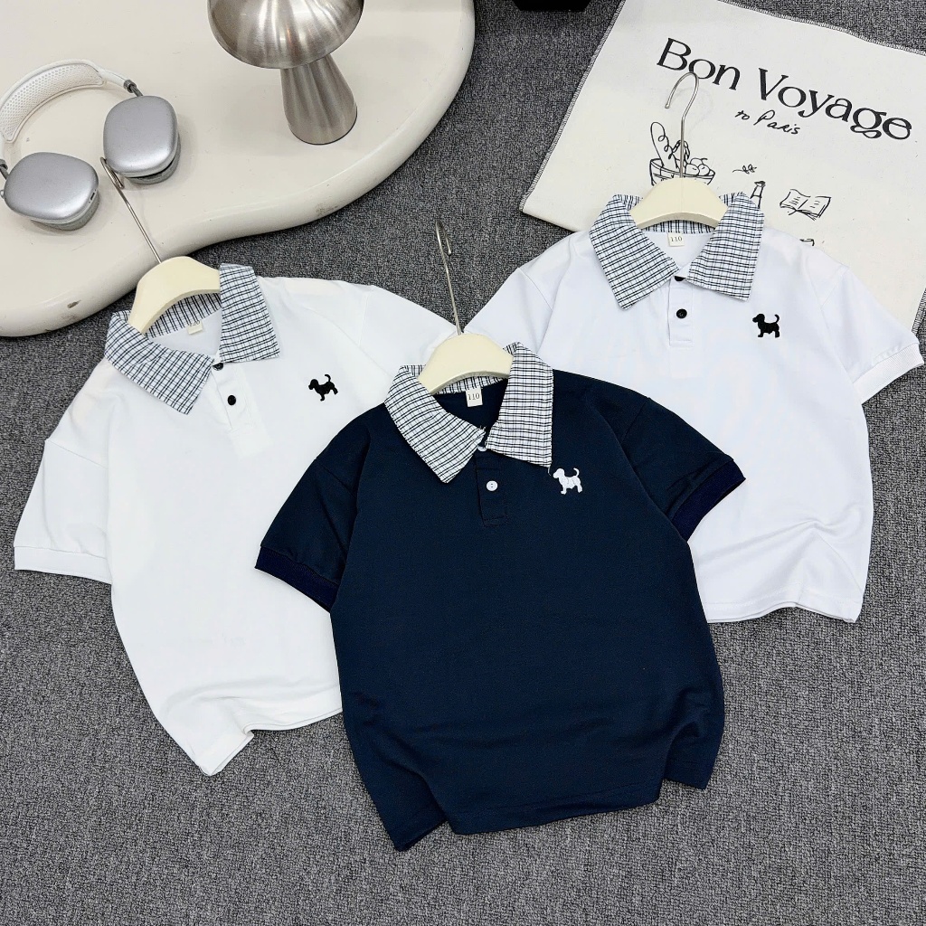 Áo Polo Cộc Tay CAO CẤP Cho bé trai từ 17-60kg Chất Cá sấu Xịn in HÌNH CÚN Co Giãn 4 Chiều Mềm Mại
