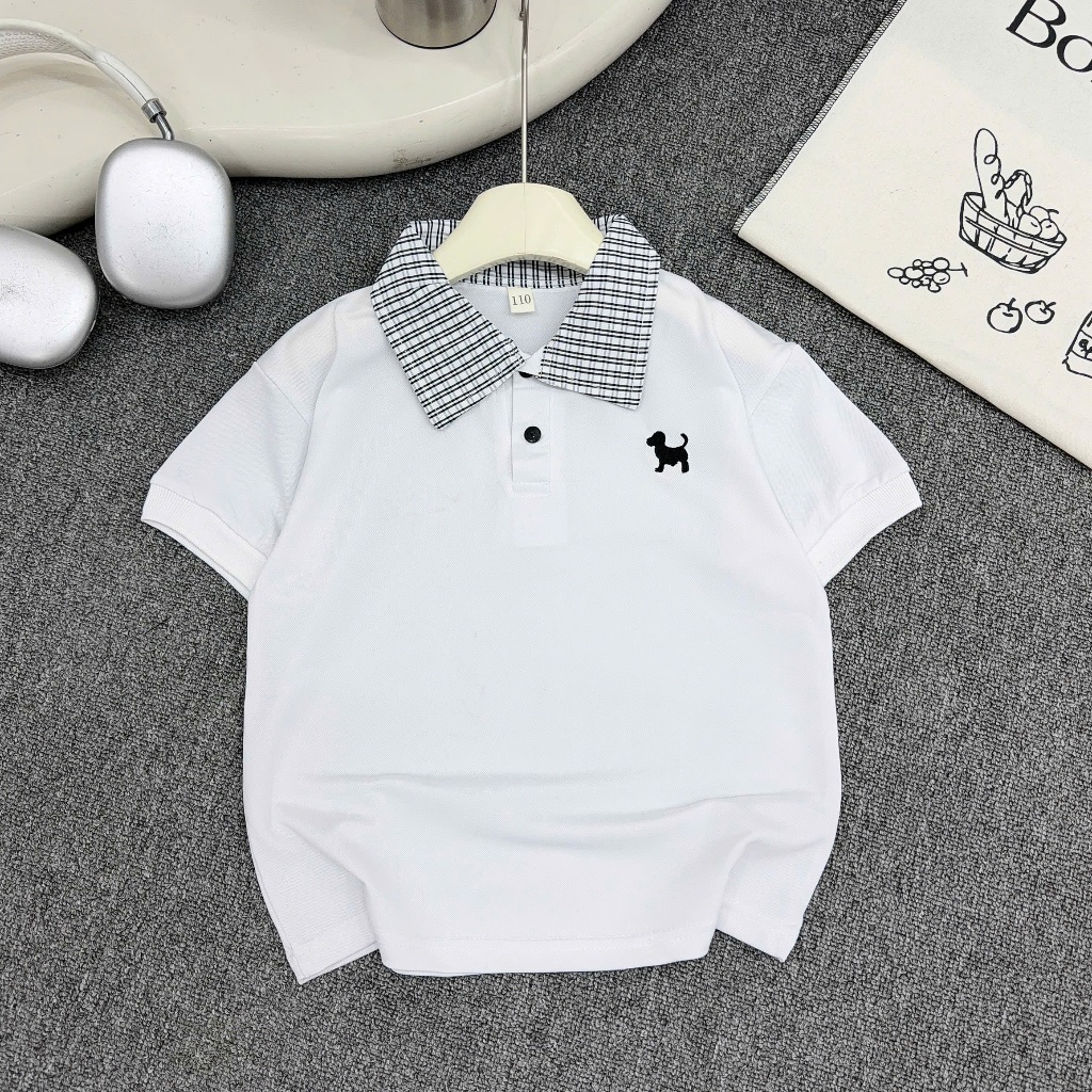 Áo Polo Cộc Tay CAO CẤP Cho bé trai từ 17-60kg Chất Cá sấu Xịn in HÌNH CÚN Co Giãn 4 Chiều Mềm Mại