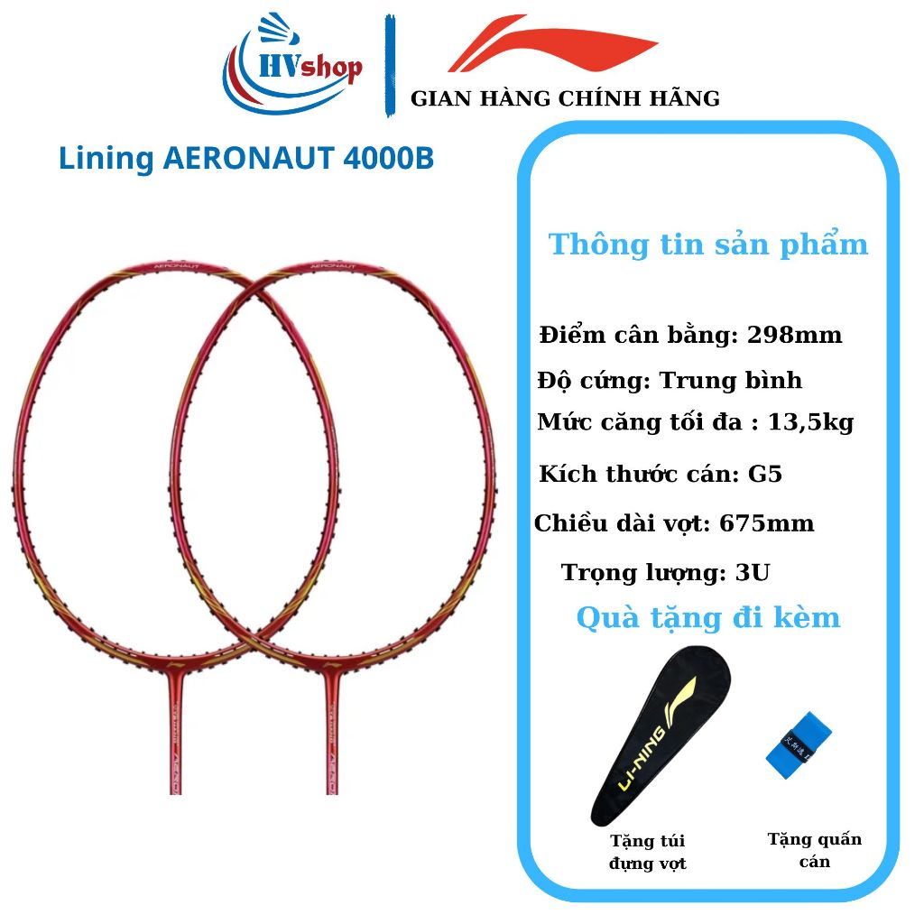 Vợt cầu lông Lining Aeranaut 4000B, 4000C chính hãng, CHỈ KHUNG VỢT, kèm nhiều quà tặng hấp dẫn - HVShop