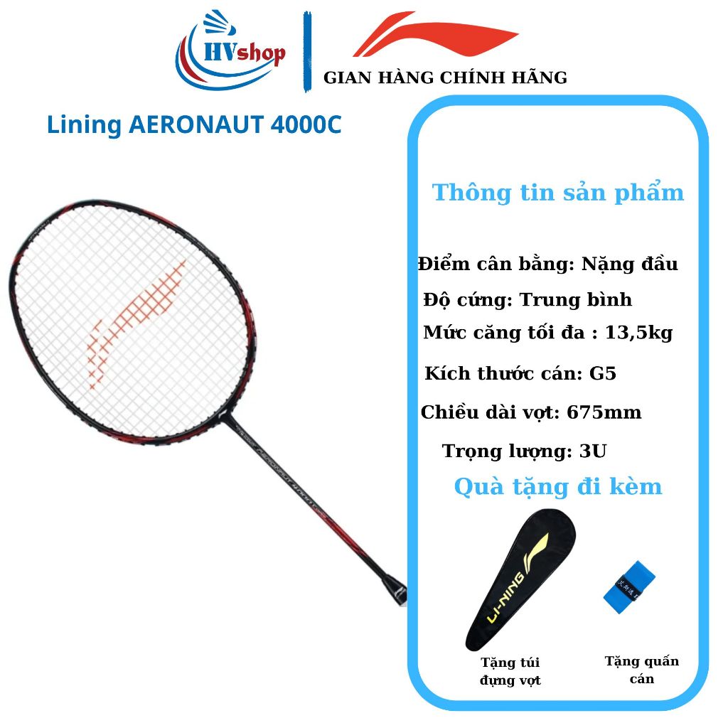 Vợt cầu lông Lining Aeranaut 4000B, 4000C chính hãng, CHỈ KHUNG VỢT, kèm nhiều quà tặng hấp dẫn - HVShop