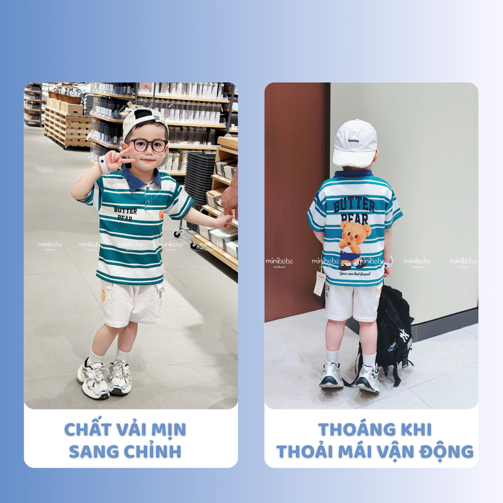 [À ƠI SHOP] A19- bộ polo sọc gấu butter bear - a117.1798