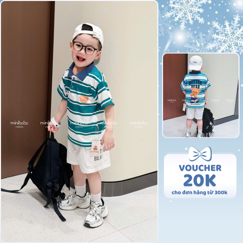 [À ƠI SHOP] A19- bộ polo sọc gấu butter bear - a117.1798