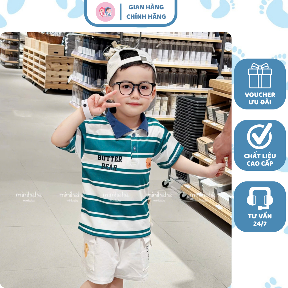 [À ƠI SHOP] A19- bộ polo sọc gấu butter bear - a117.1798