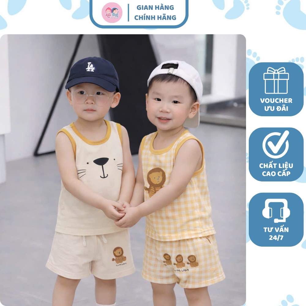 [À ƠI SHOP] A28- set 2 bộ ba lỗ sư tử caro và mèo - a100.358