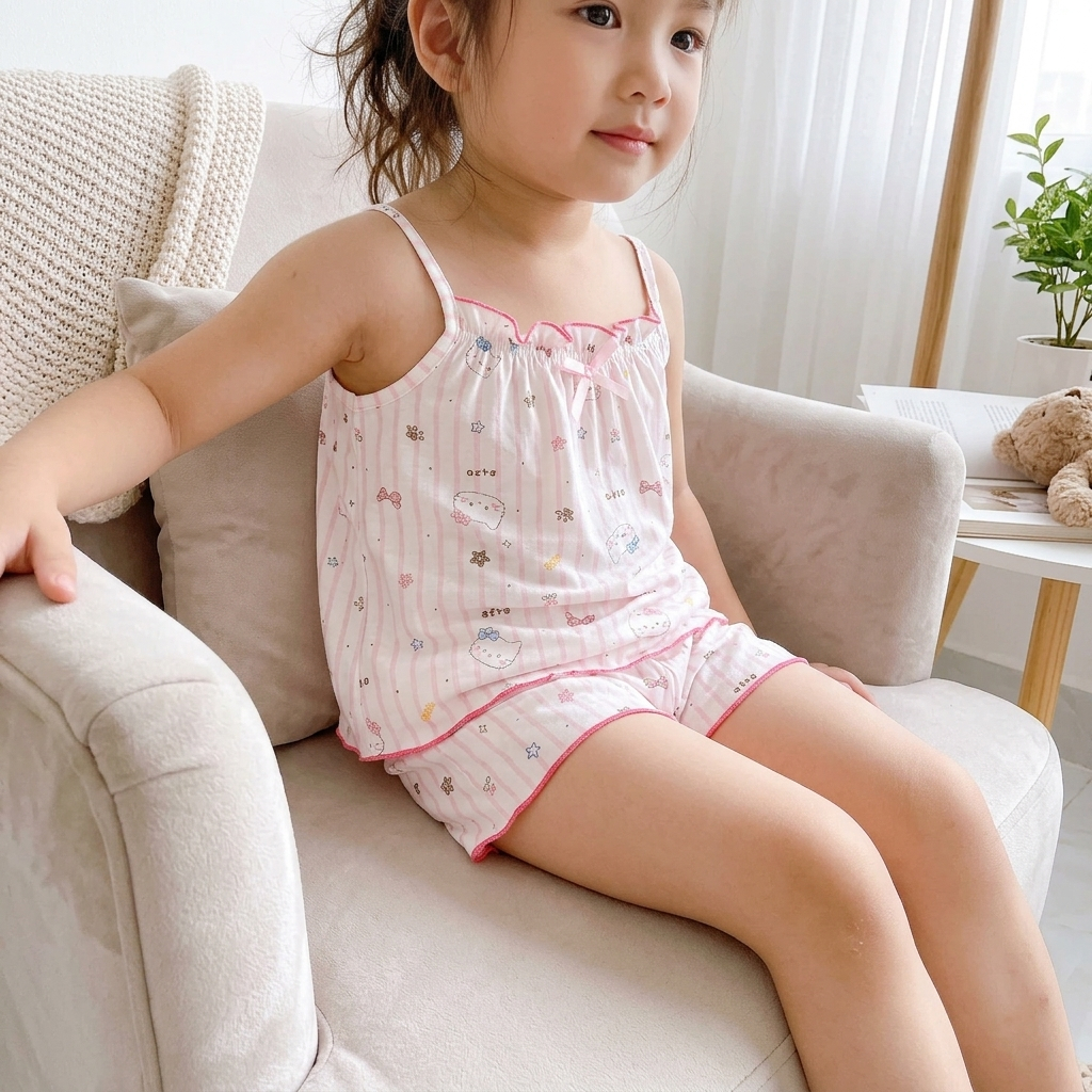 Bộ hai dây bé gái Lá Homewear A394, bộ hè cho bé gái vải tencel lycra mềm mỏng mát