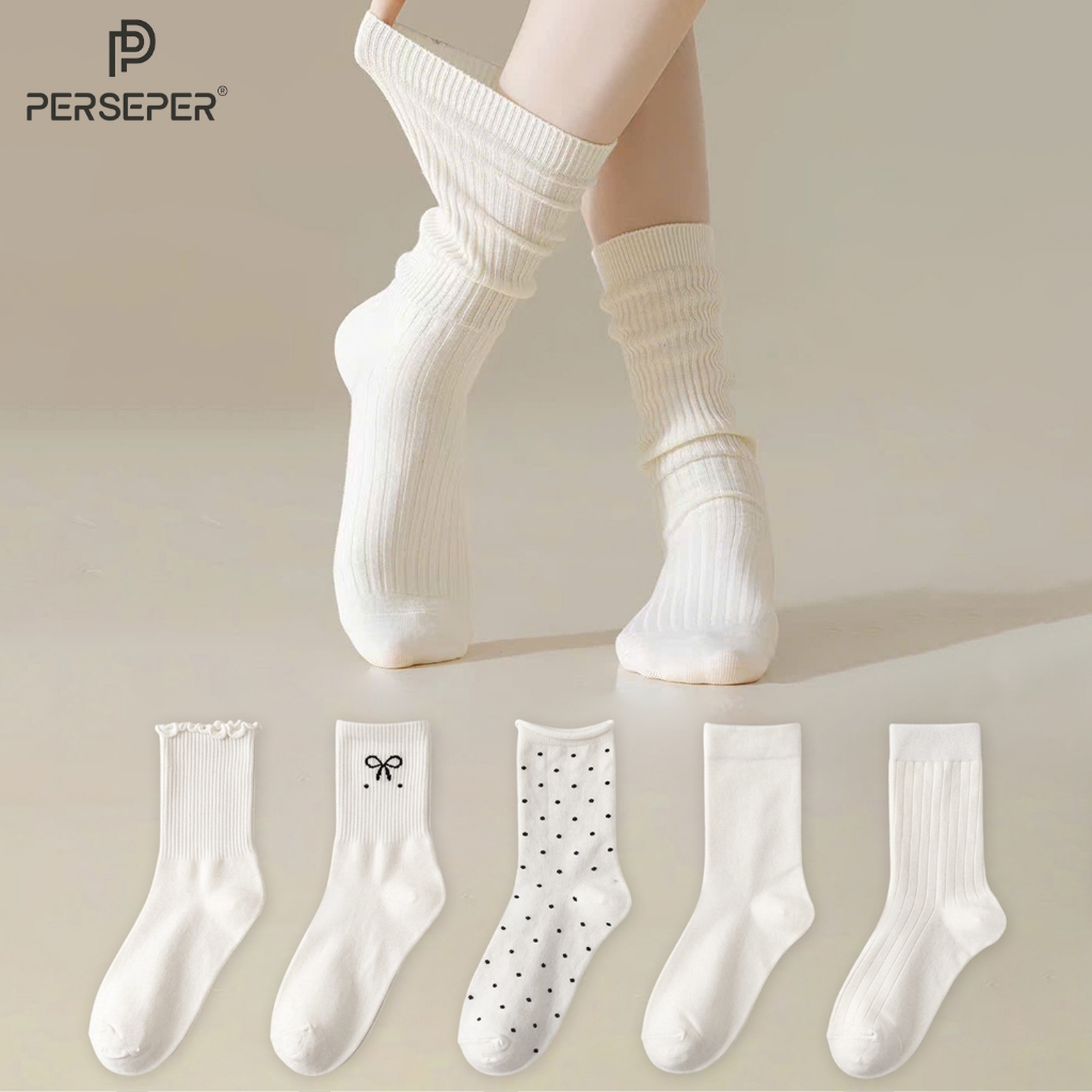 Tất vớ nữ cổ cao set 5 đôi style tiểu thư, chất liệu mềm mại thoáng khí - Ekiu Perseper