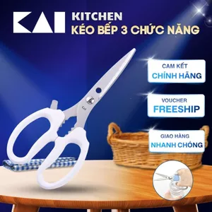 Kéo bếp Nhật 3 chức năng Kai House Select Kitchen Scissors Besic Mở lắp Hộp/ Lon, Kẹp càng cua, Cắt Thịt Gà Màu Trắng