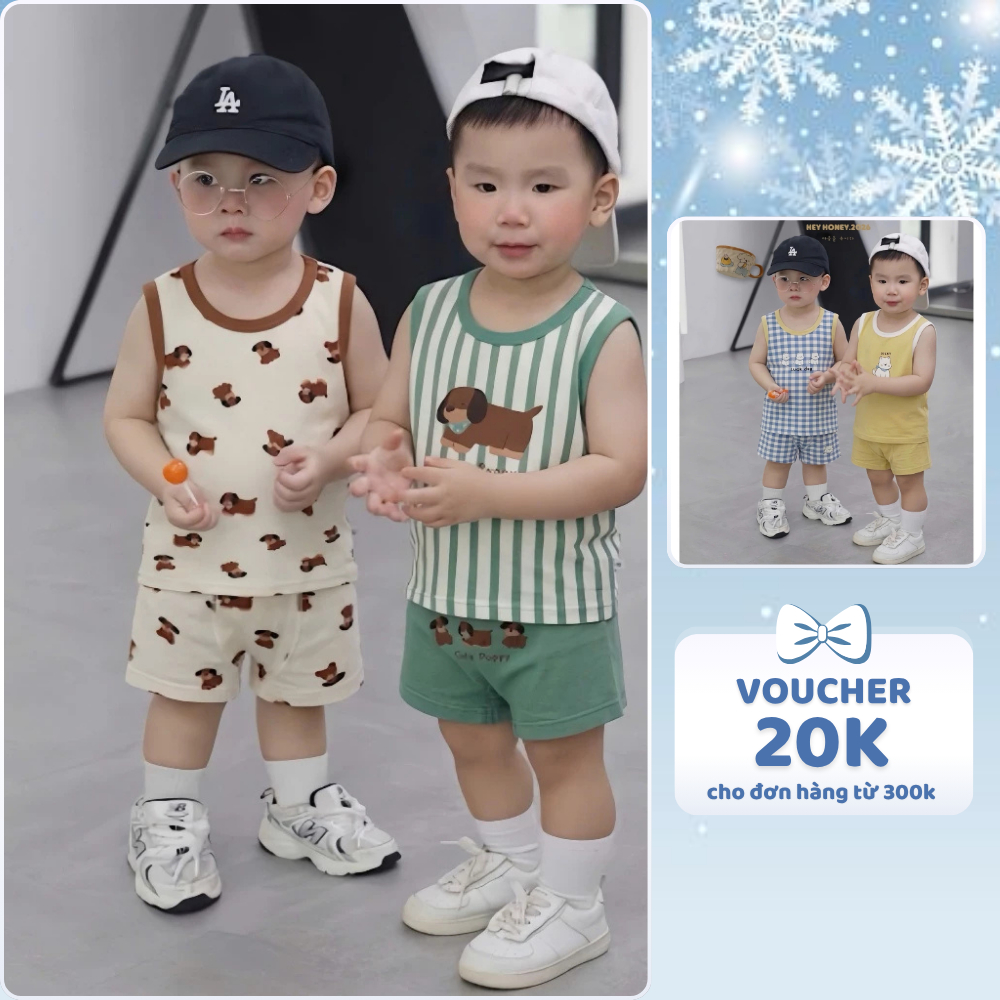 [À ƠI SHOP] A17- set 2 bộ ba lỗ gấu nâu và chó nâu - a100.355