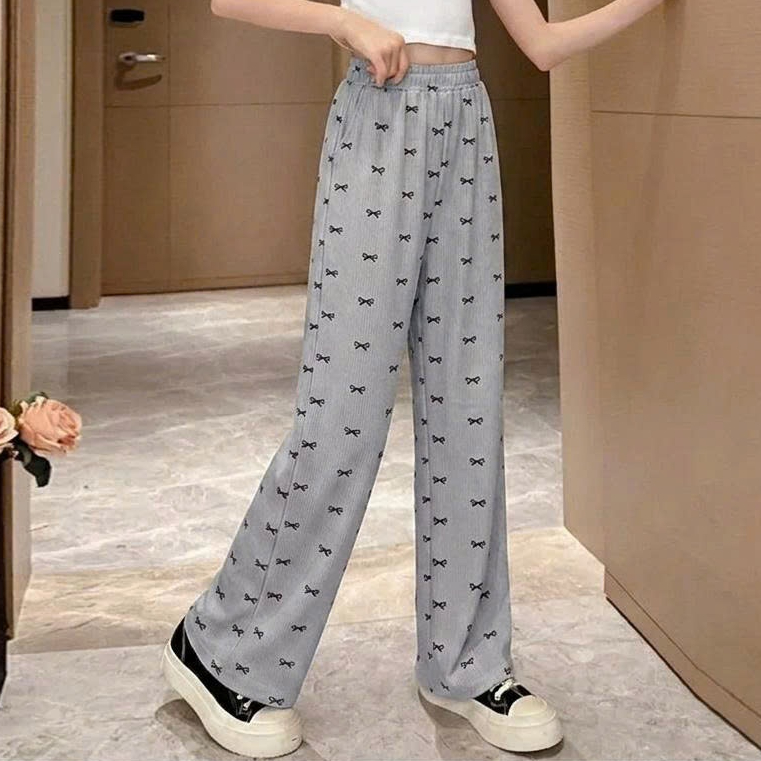 Quần ống xuông in full nơ cho bé gái chất tăm lạnh co giãn thoải mái cho bé in nơ.Q01