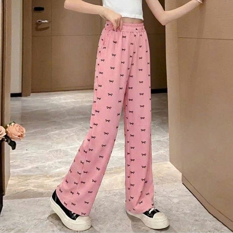 Quần ống xuông in full nơ cho bé gái chất tăm lạnh co giãn thoải mái cho bé in nơ.Q01