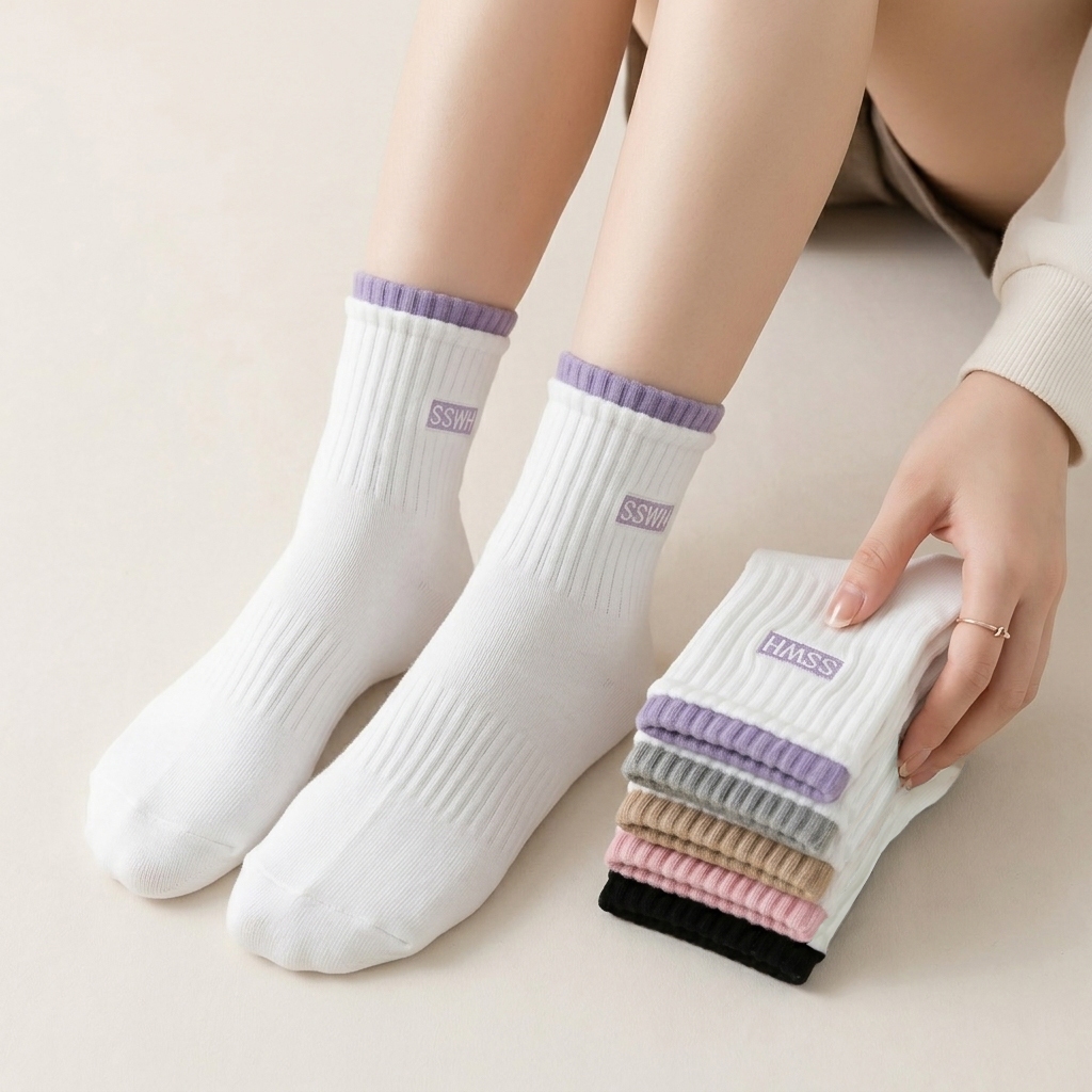 Tất vớ nữ cổ trung cổ viền màu thời trang, chất liệu mềm mịn thoáng khí - Ekiu Perseper