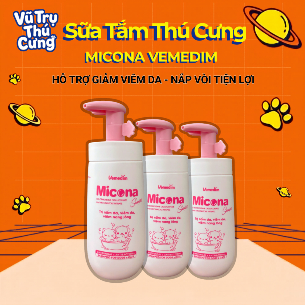 Sữa tắm Micona loại bỏ nấm ngứa, viêm da, khử mùi cho Chó Mèo 200ml