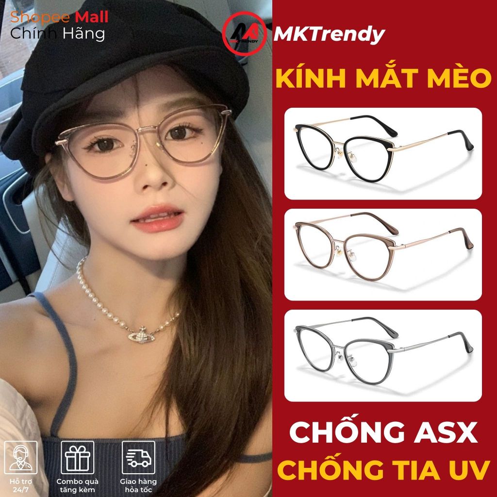 Kính mắt mèo nữ MKTRENDY gọng kim loại chống ánh sáng xanh chống tia UV thời trang K8