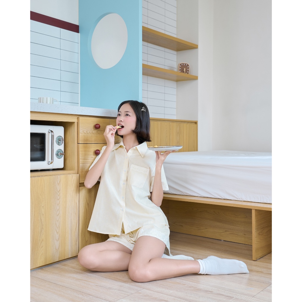 Set Nữ MIGZI Áo Sơ Mi Tay Ngắn Kẻ Sọc Phối Quần Kẻ Sọc Mùa Hè SECODEE