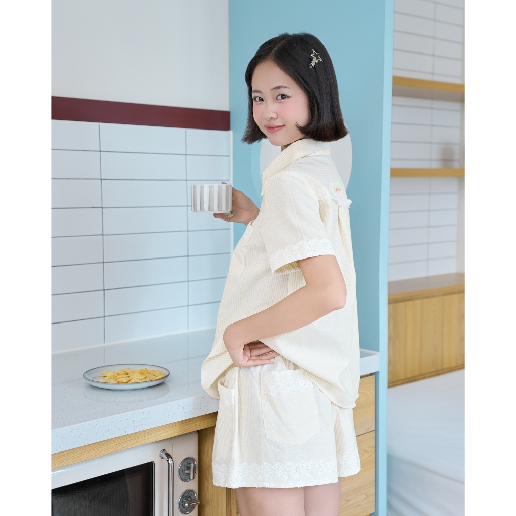Set Nữ MIGZI Áo Sơ Mi Tay Ngắn Kẻ Sọc Phối Quần Kẻ Sọc Mùa Hè SECODEE
