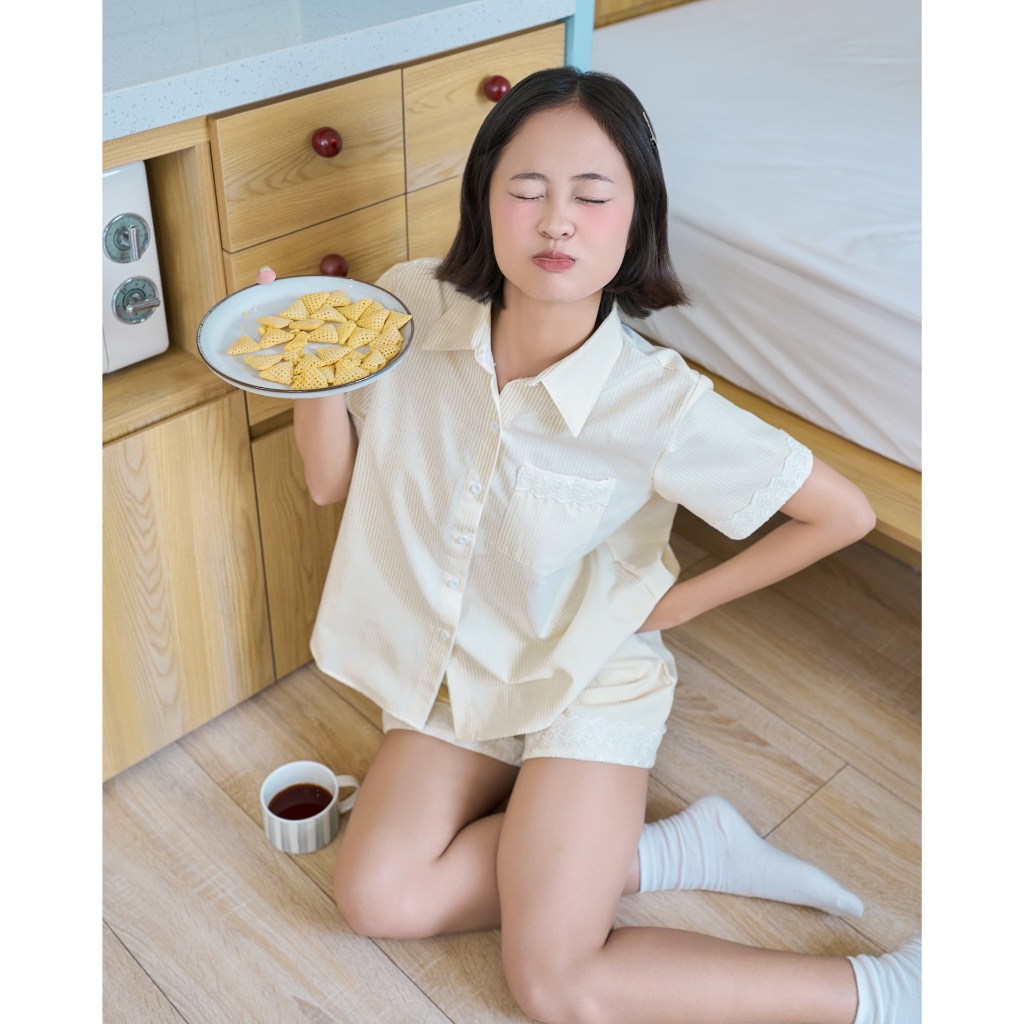 Set Nữ MIGZI Áo Sơ Mi Tay Ngắn Kẻ Sọc Phối Quần Kẻ Sọc Mùa Hè SECODEE
