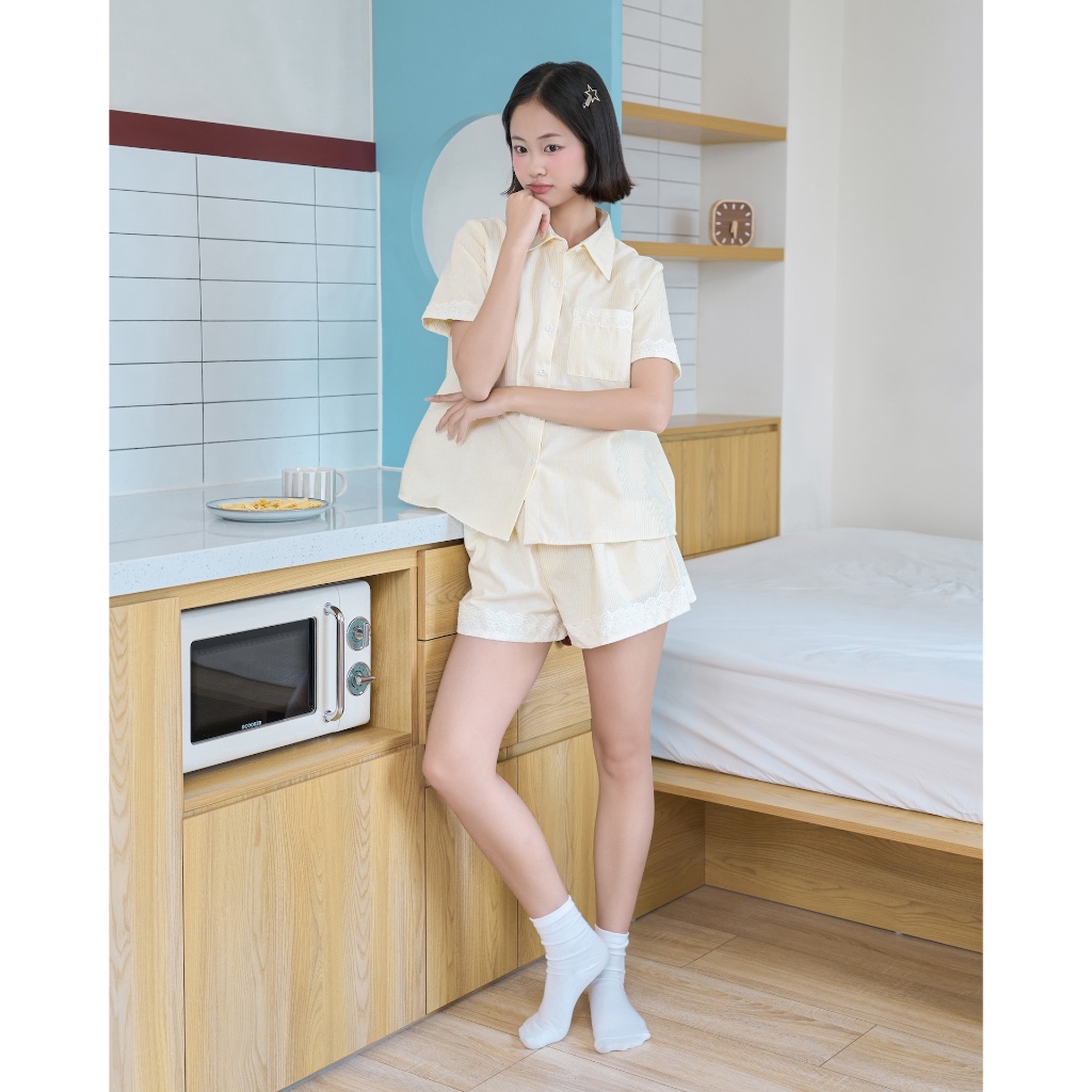 Set Nữ MIGZI Áo Sơ Mi Tay Ngắn Kẻ Sọc Phối Quần Kẻ Sọc Mùa Hè SECODEE