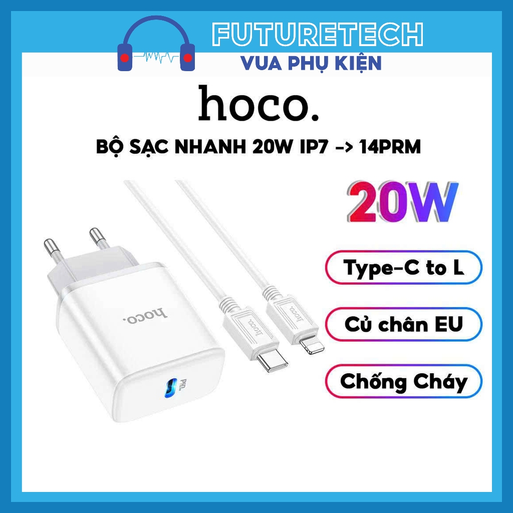 Bộ Sạc Nhanh 20W Chính Hãng Hoco C104A Có Đèn LED an toàn không nóng máy BH 6 tháng
