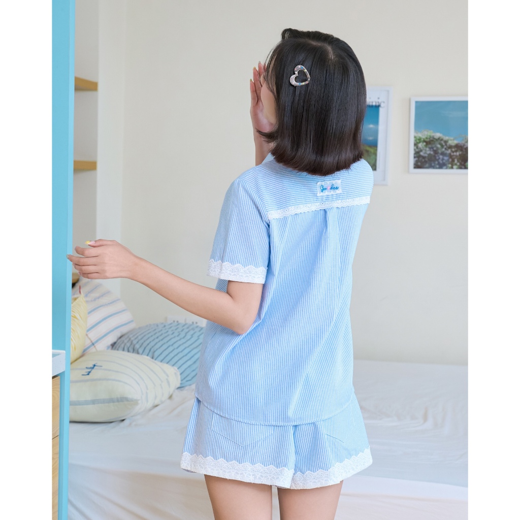 Set Nữ MIGZI Áo Sơ Mi Tay Ngắn Kẻ Sọc Phối Quần Kẻ Sọc Mùa Hè SECODEE