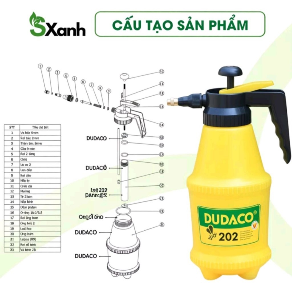 Bình phun tuới cây DADACO 2lit Chất Lượng Cao. Phun sương,, phun tía xa linh hoạt