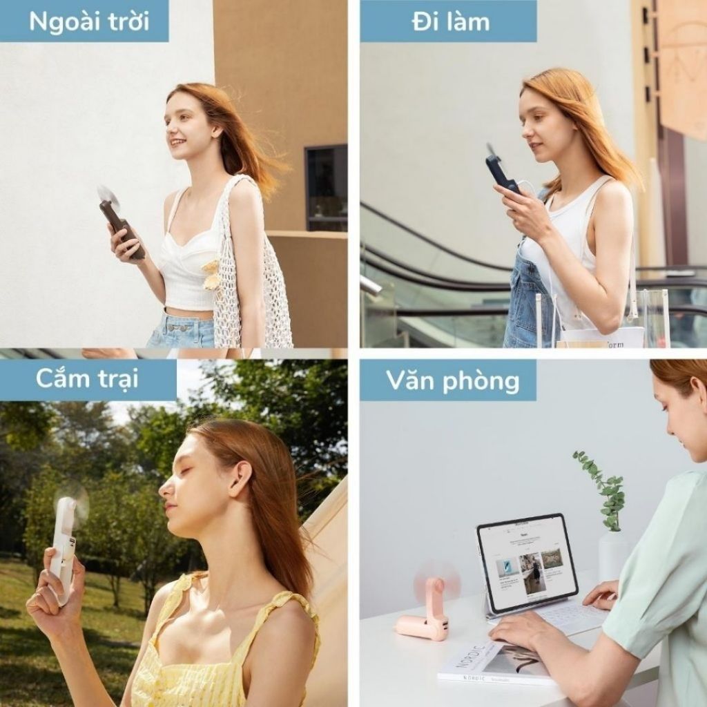 Quạt Mini Cầm Tay Tích Điện N15 ALO HOME 5 Tốc Độ Gió, Màn Hình LED
