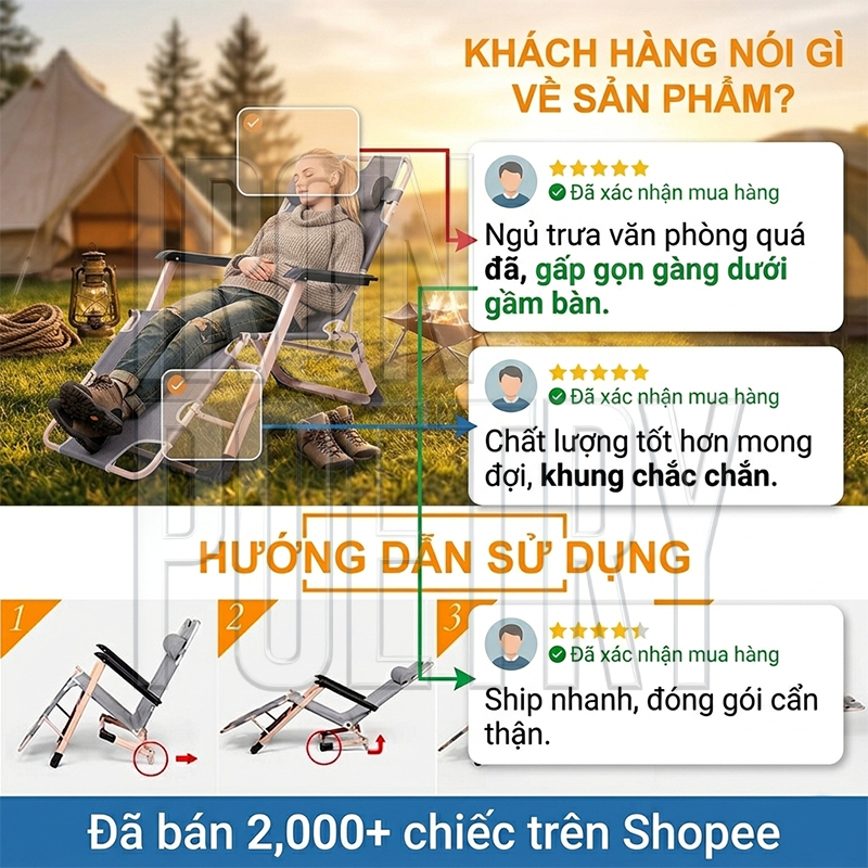 Ghế Camping Ngả Lưng IRONPO Gấp Gọn Thư Giãn Dã Ngoại Du Lịch Cao Cấp