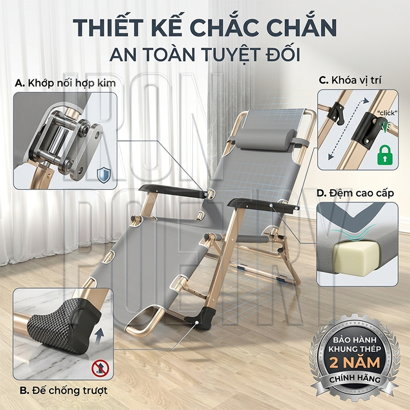 Ghế Camping Ngả Lưng IRONPO Gấp Gọn Thư Giãn Dã Ngoại Du Lịch Cao Cấp
