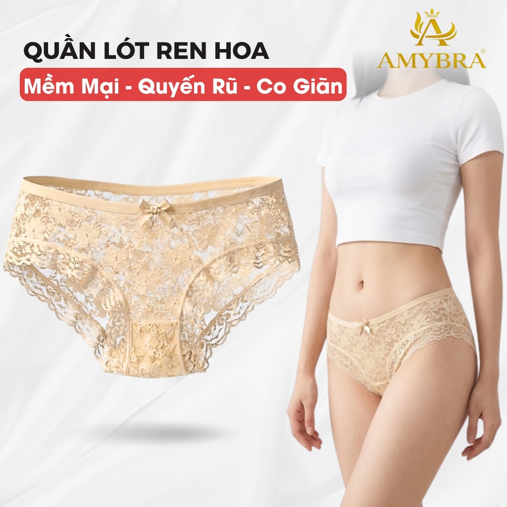 [ BST HÈ ] Quần Lót Nữ AMYBRA Ren Hoa Quyến Rũ, Quần Chip Ren Mềm Mịn Kháng Khuẩn L104