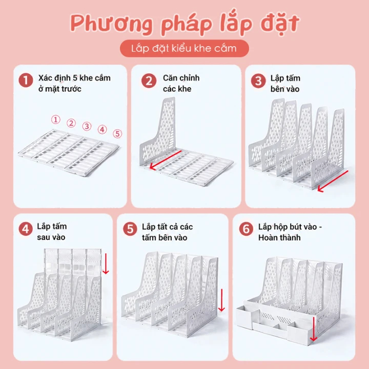 Aimilo Tặng Sticker Kệ Đựng Tài Liệu Văn Phòng 4 Ngăn Kèm Khay Đựng Bút Kệ Đựng Sách Vở Để Bàn Gấp Gọn