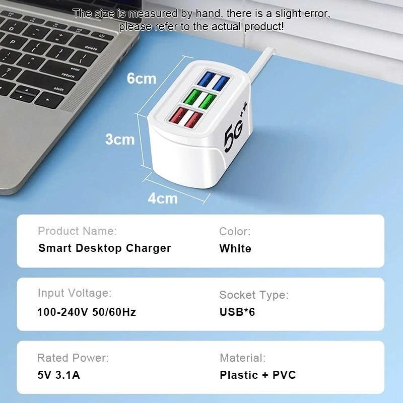 Hub Sạc USB 6 Cổng 6U Sạc Nhanh Đa Năng Chống Nóng Quá Dòng Dùng Cho Điện Thoại Máy Tính Bảng