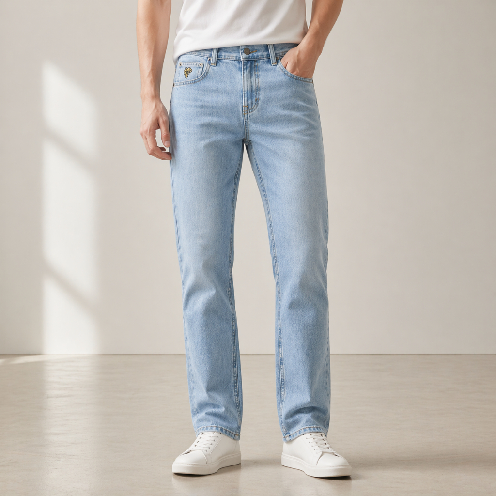 Xanh Sáng was VIP 6 - Quần Jean Nam Xanh Sáng Slimfit Co Giãn Nhẹ Form Đứng Tôn Dáng Holusan Basic Dễ Phối