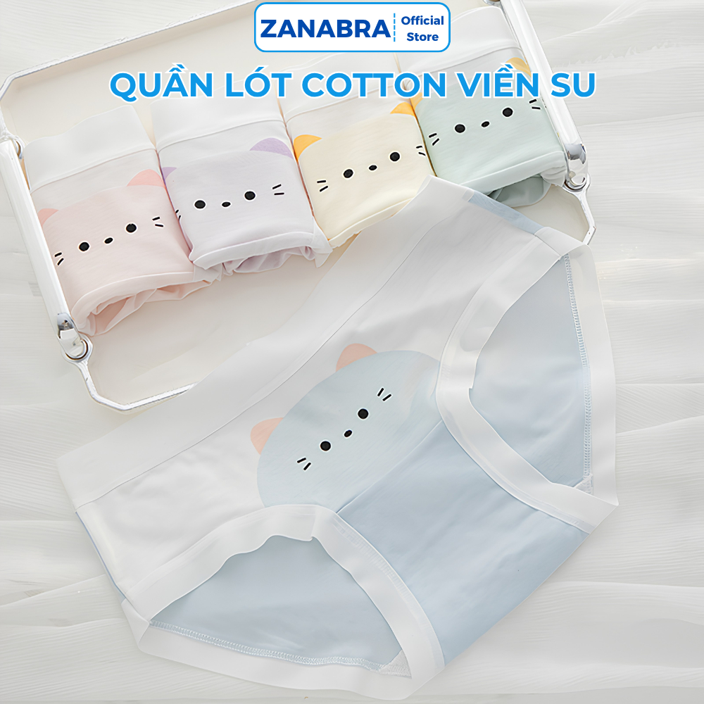 Quần lót cotton viền su họa tiết cute, Quần chíp nữ đáy kháng khuẩn 10a mềm mịn ZANABRA L1164