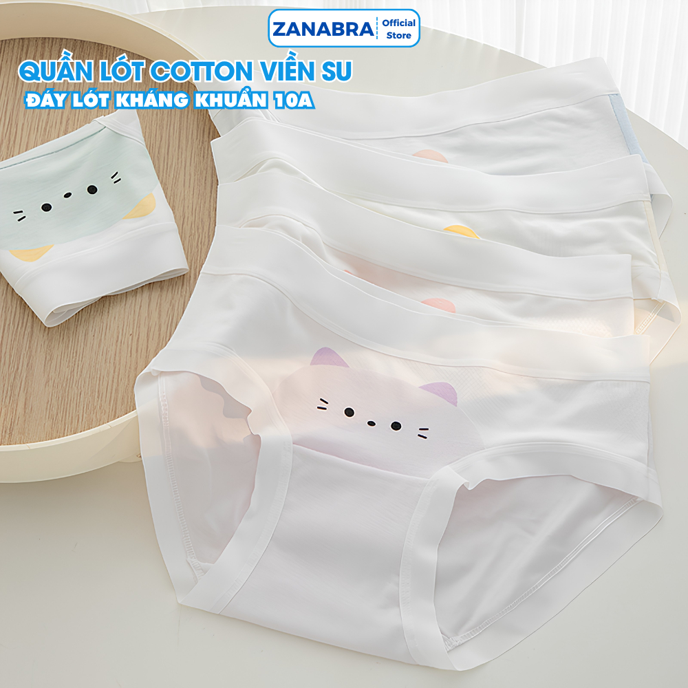 Quần lót cotton viền su họa tiết cute, Quần chíp nữ đáy kháng khuẩn 10a mềm mịn ZANABRA L1164