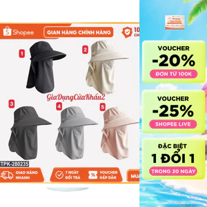 Mũ Chống Nắng Full Mặt UPF50+ Có Khăn Che Cổ, Nón Rộng Vành Chống UV, Thoáng Khí, Unisex Nam Nữ
