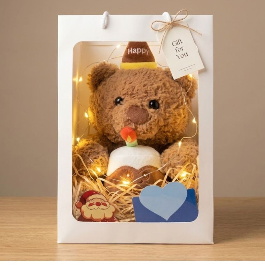 Gấu Bông Sinh Nhật Teddy Ôm Bánh Kem, Đội Mũ Happy Birthday Quà Tặng Sinh Nhật Cho Mọi Lứa Tuổi Dễ Thương