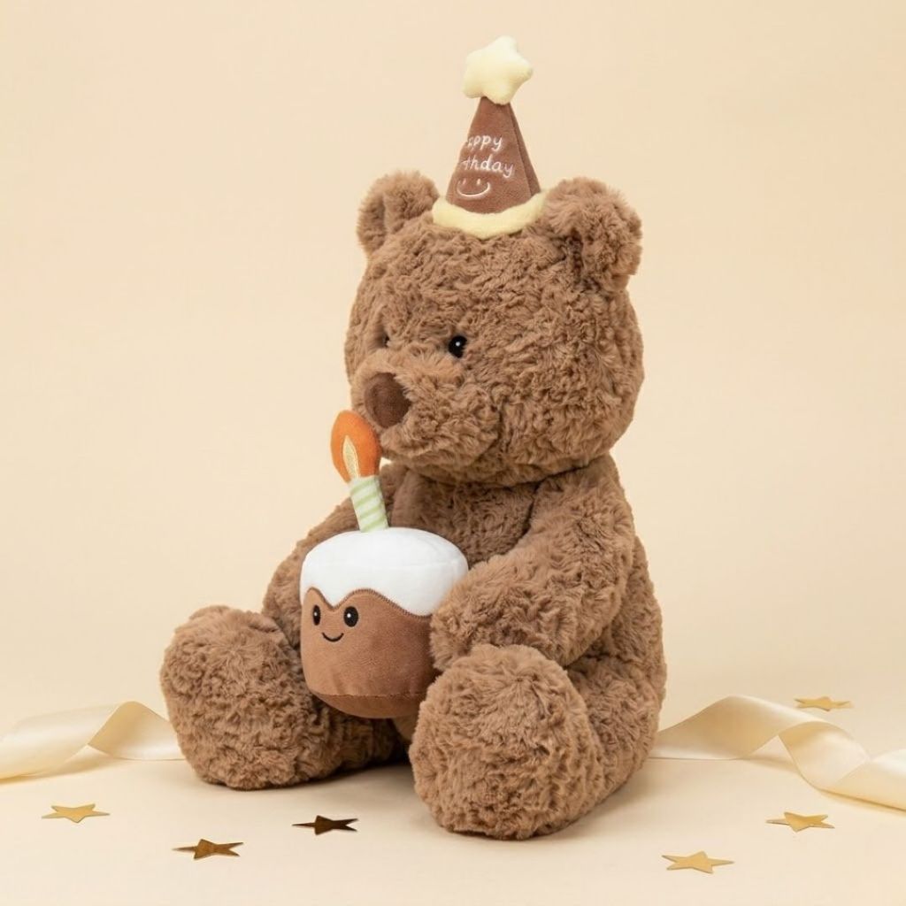 Gấu Bông Sinh Nhật Teddy Ôm Bánh Kem Đội Mũ Dễ Thương, Quà Tặng Sinh Nhật Gấu Bông Cho Người Thân,Người Yêu