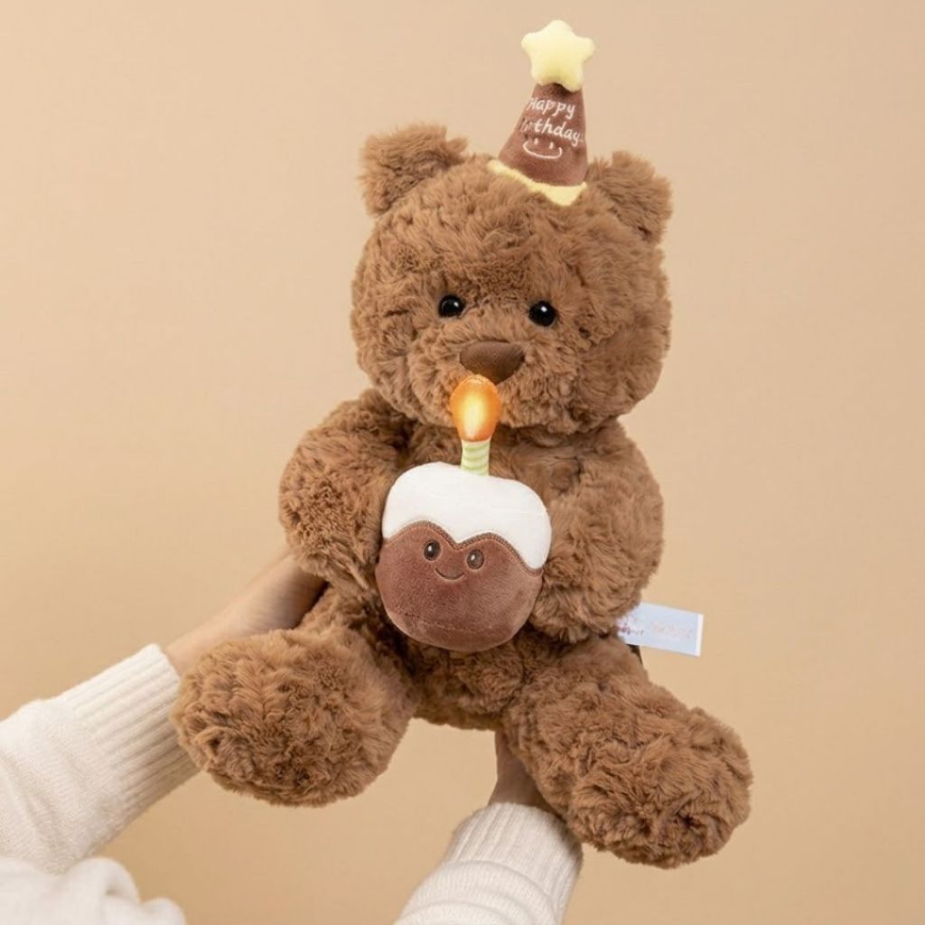 Gấu Bông Sinh Nhật Teddy Ôm Bánh Kem Đội Mũ Dễ Thương, Quà Tặng Sinh Nhật Gấu Bông Cho Người Thân,Người Yêu