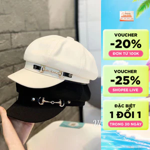 ★Mũ Beret Nữ★Mũ Beret Lưỡi Vịt Màu Trắng Đen nâu Phong Cách Retro Nhật Bản