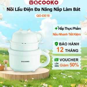 Nồi Lẩu Điện 2 Tầng Đa Năng QCOOKO Lẩu Điện 2.2L Chống Dính Công Suất 600W Hấp Nấu Đun,Nắp Làm Bát