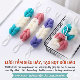 Bông Tắm Dài Thắt Bím Siêu Mềm – Dây Tắm Kỳ Lưng Tạo Bọt Đỉnh Cao, Tẩy Tế Bào Chết Toàn Thân, Bông tắm xuất khẩu xịn