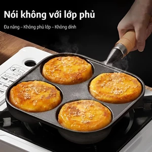 Chảo chiên 4 lỗ bằng gang – dẫn nhiệt đều – dùng được trên bếp từ – tiện lợi nhanh chóng