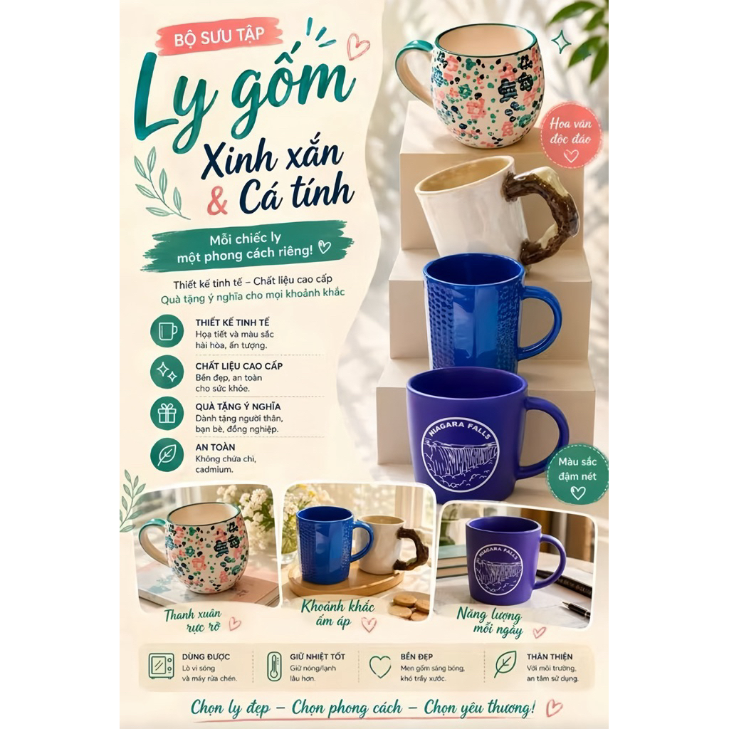 Ly Sứ Đẹp Cao Cấp – Dùng Uống Nước, Cà Phê, Trà Sữa | Phù Hợp Gia Đình & Văn Phòng
