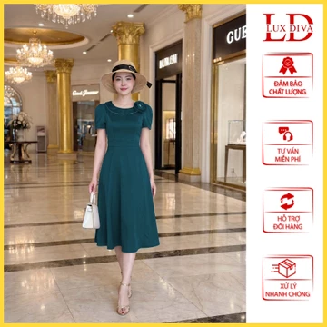 Váy Đầm Dự Tiệc Trung Niên Cho Mẹ Đi Tiệc Cưới Thiết Kế Cao Cấp Đầm Dự Tiệc Xòe Cổ Tròn Pha Lê PL124