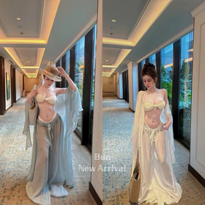 Set bikini quần tơ áo choàng 4 món