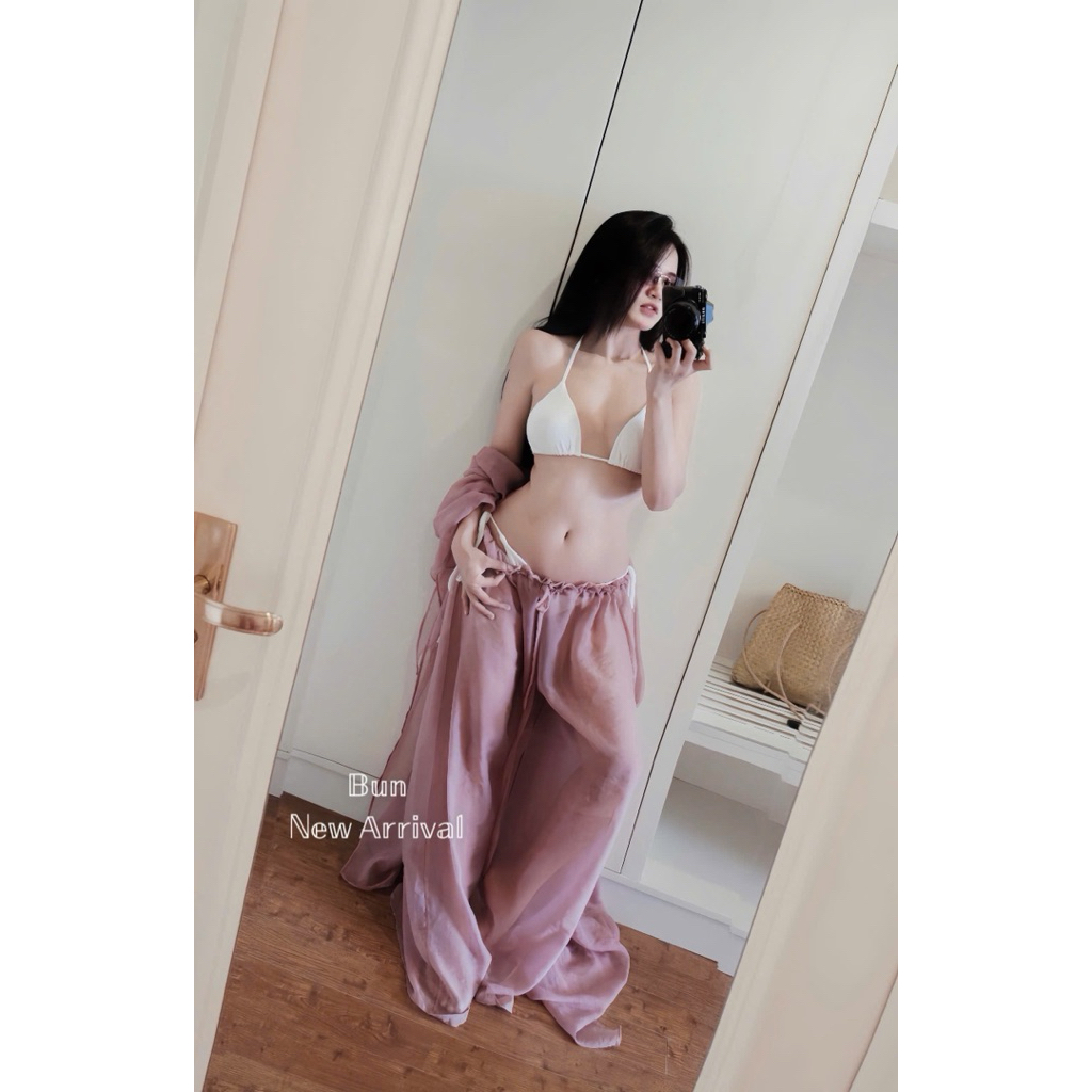 Set bikini quần tơ áo choàng 4 món