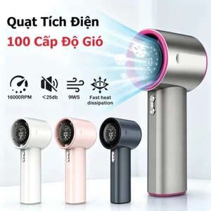 Quạt Cầm Tay Mini Làm Mát Nhanh 100 Mức Gió Hiển Thị Kỹ Thuật Số Pin 4000mAh Sử Dụng Lên Đến 12H